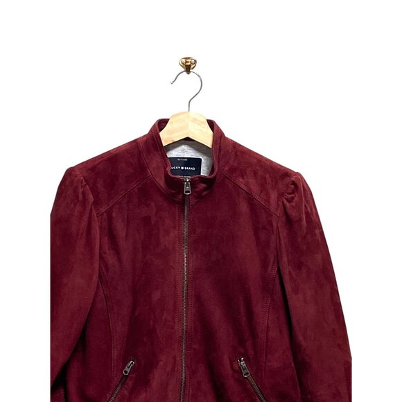 Lucky Brand Genuine Leather Moto Jacket Burgundy Size M Minimalist Fall Holiday - Picture 7 of 16